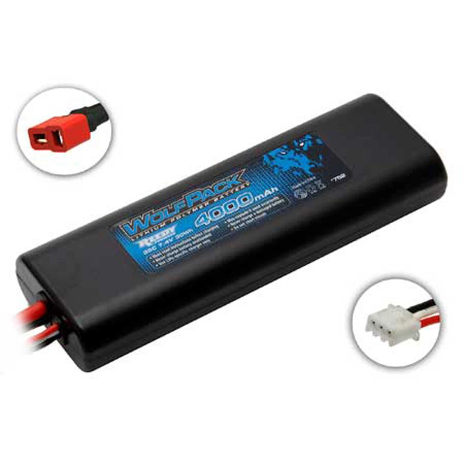 Team Associated 7.4V 4000mAh 2S 35C Reedy WolfPack LiPo Battery: T-Plug 3 Team Associated 7.4V 4000mAh 2S 35C Reedy WolfPack LiPo Battery: T-Plug